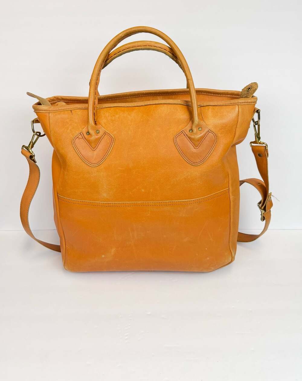 LL Bean Vintage 70s 80s Tan Leather Boat Tote Bag Satchel Brown Top Handle Strap - Picture 8 of 8
